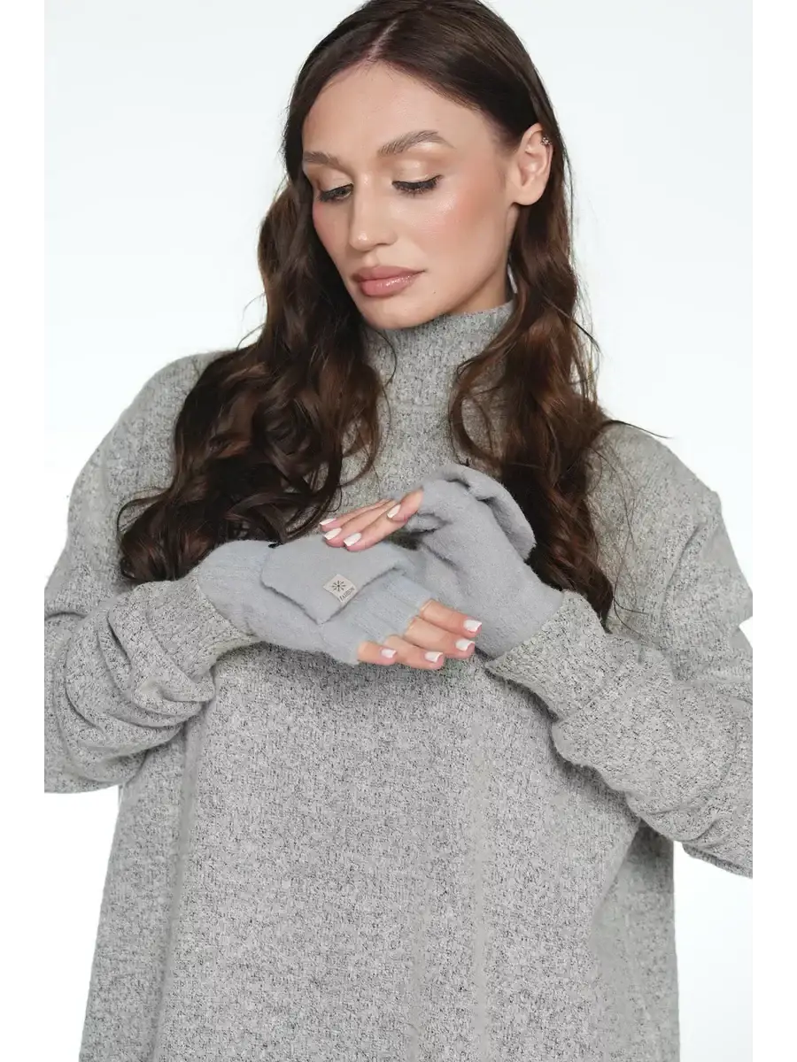 Gants Mitaines Laine Gris / Taille Universelle