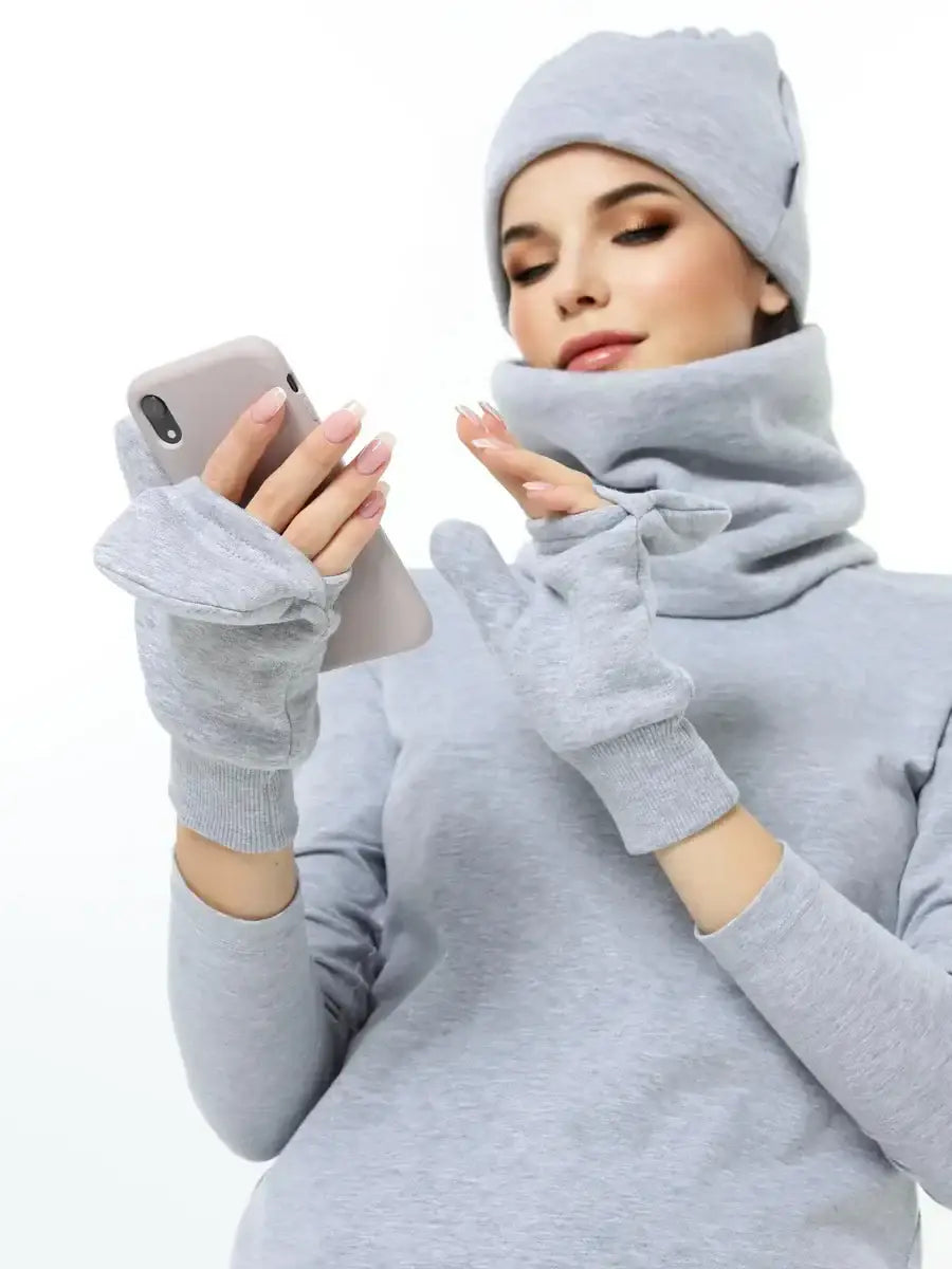 Mitaine Avec Capuchon Femme Gris clair / Taille Universelle