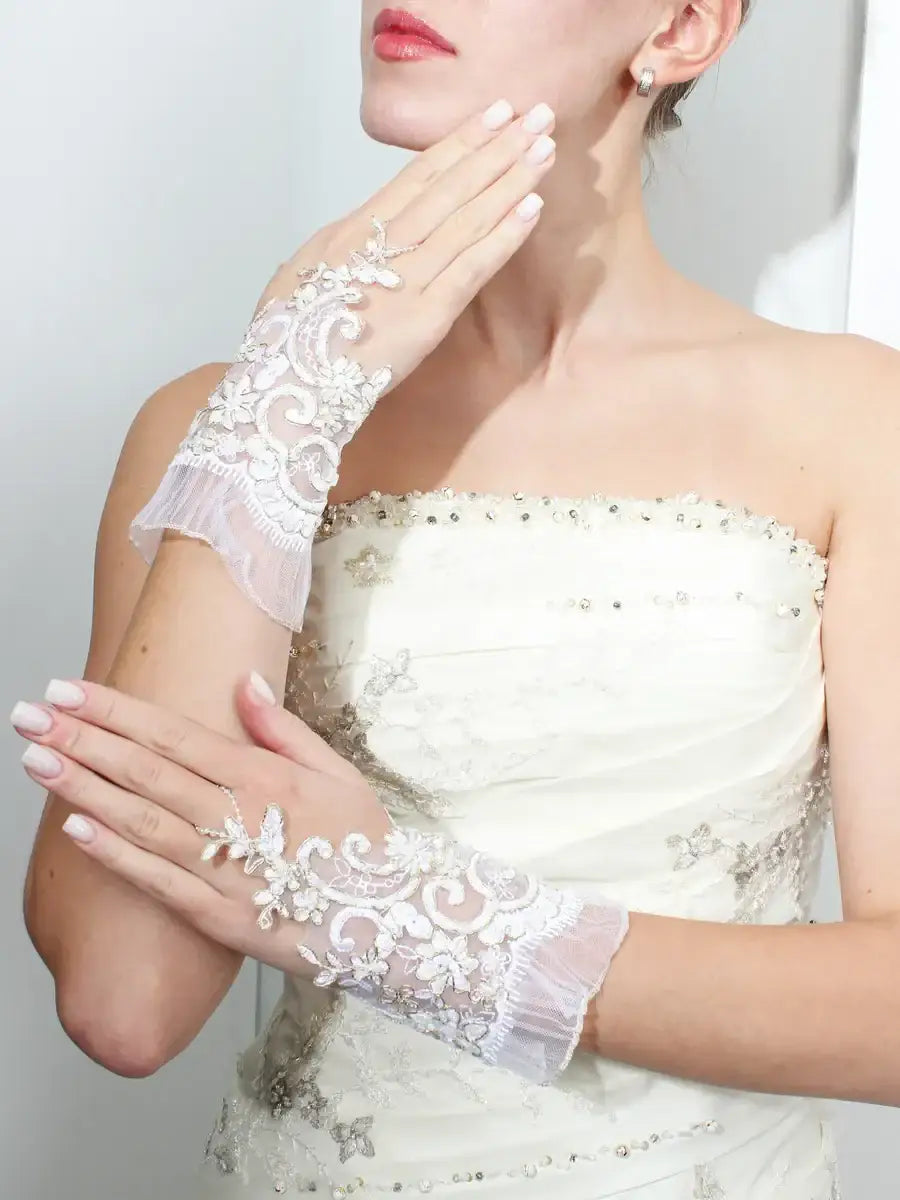 Mitaine Dentelle Mariage Blanc / Taille Universelle