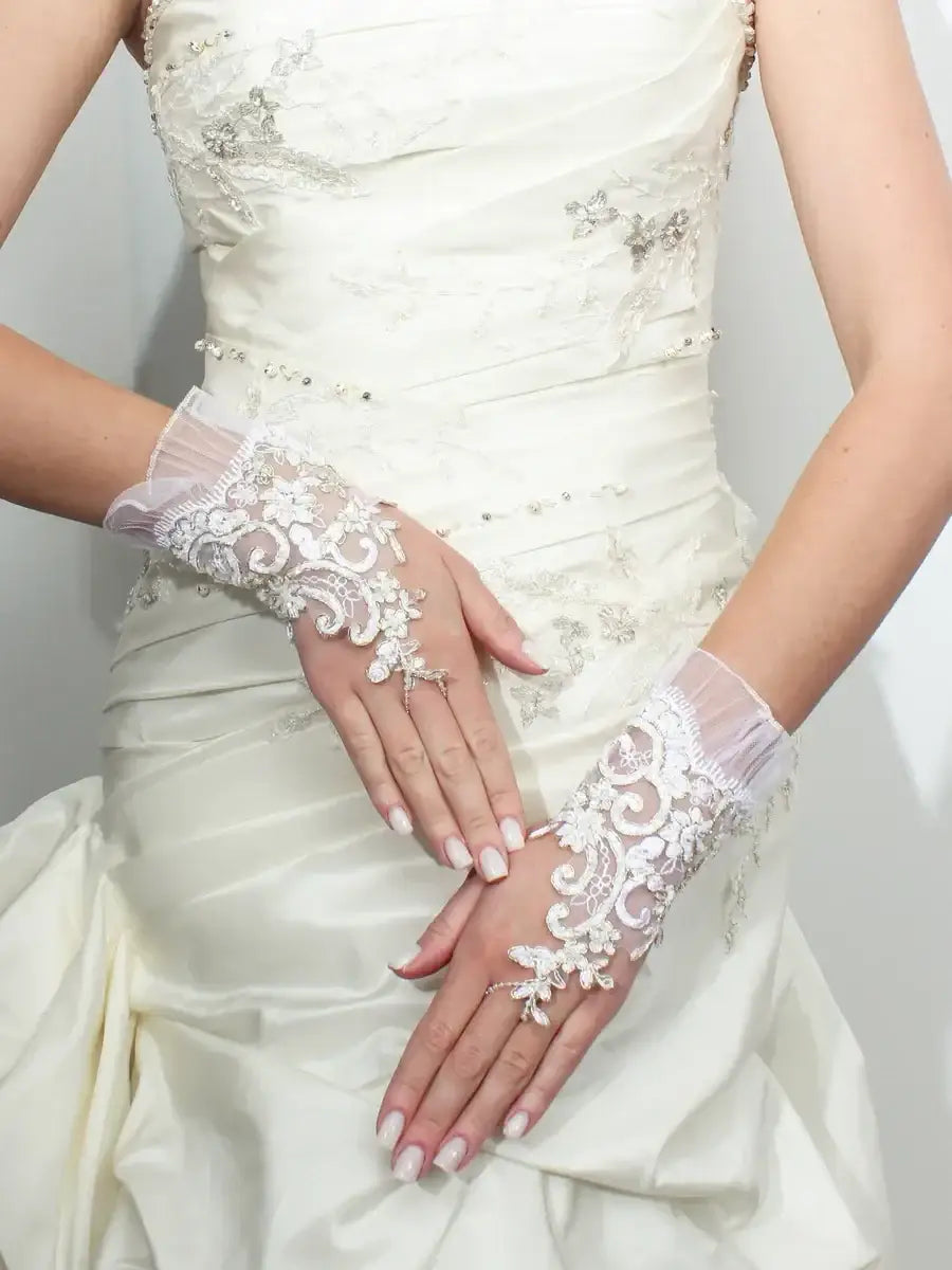Mitaine Dentelle Mariage Blanc / Taille Universelle