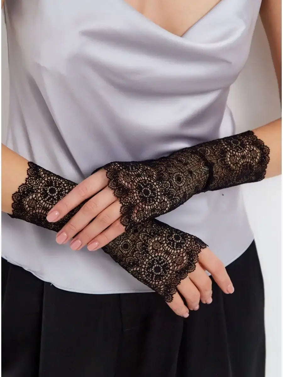 Mitaine Dentelle Noire Noir / Taille Universelle
