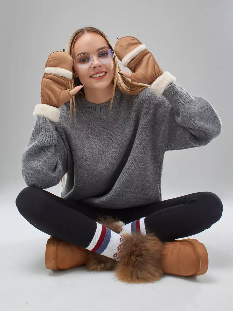 Mitaine Doublée Polaire Brun / Taille Universelle