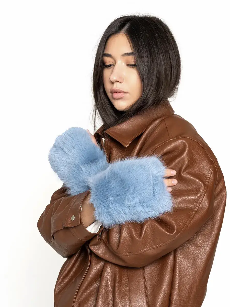 Mitaine Fausse Fourrure Bleu / Taille Universelle