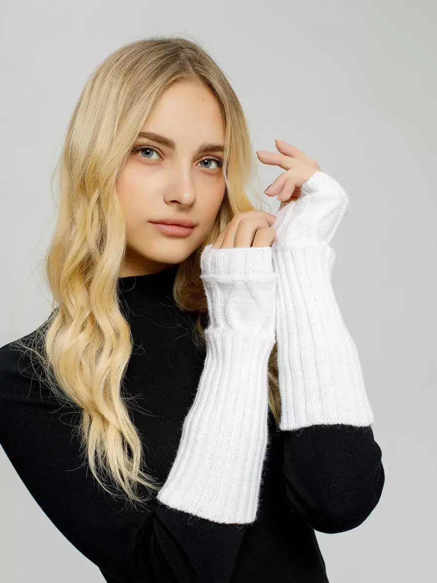 Mitaine Laine Longue Blanc / Taille Universelle