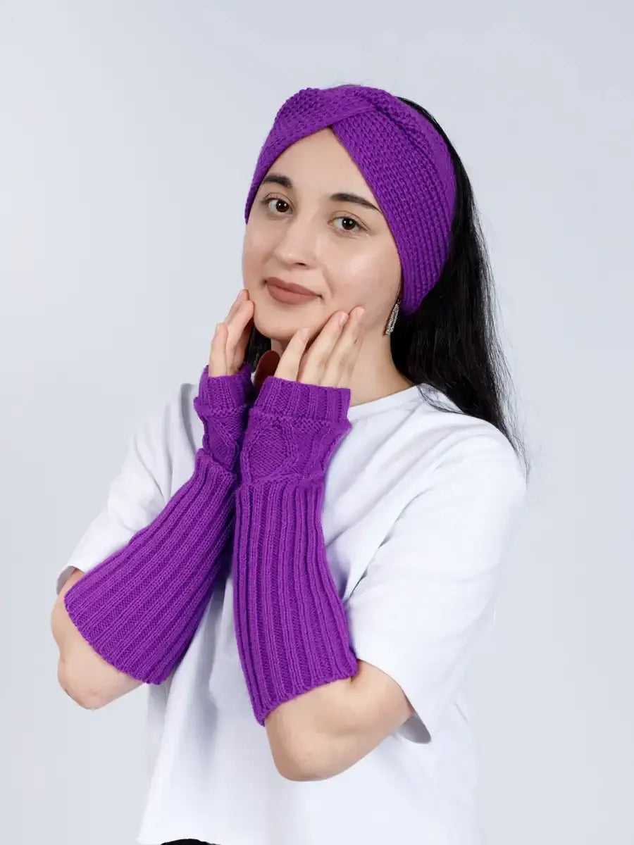 Mitaine Laine Longue Violet / Taille Universelle