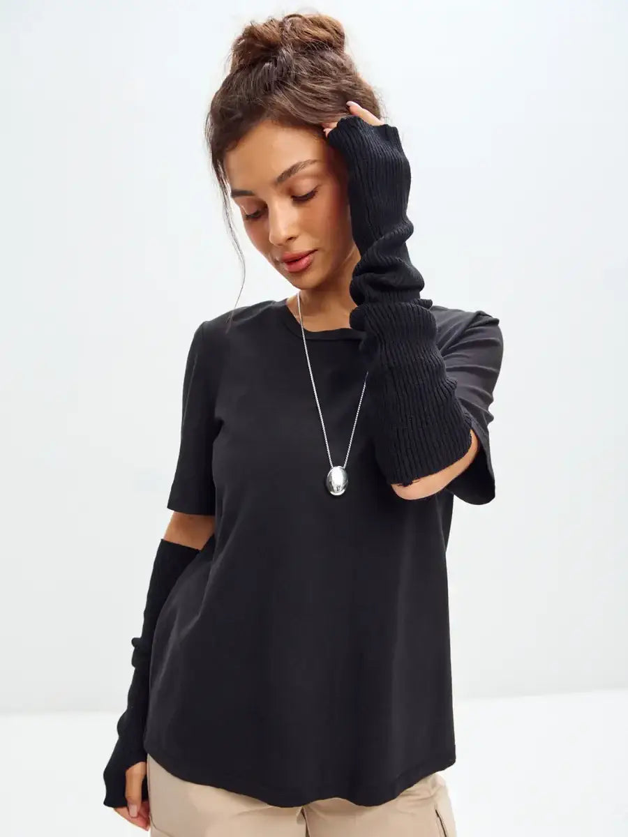 Mitaine Longue Noire Noir / Taille universelle