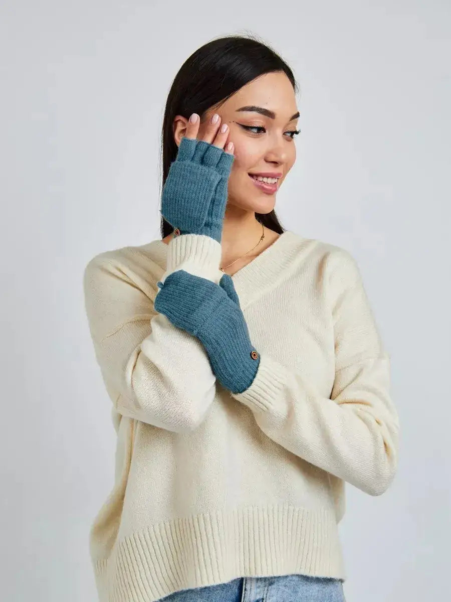 Mitaine Moufle Cachemire Bleu / Taille Universelle