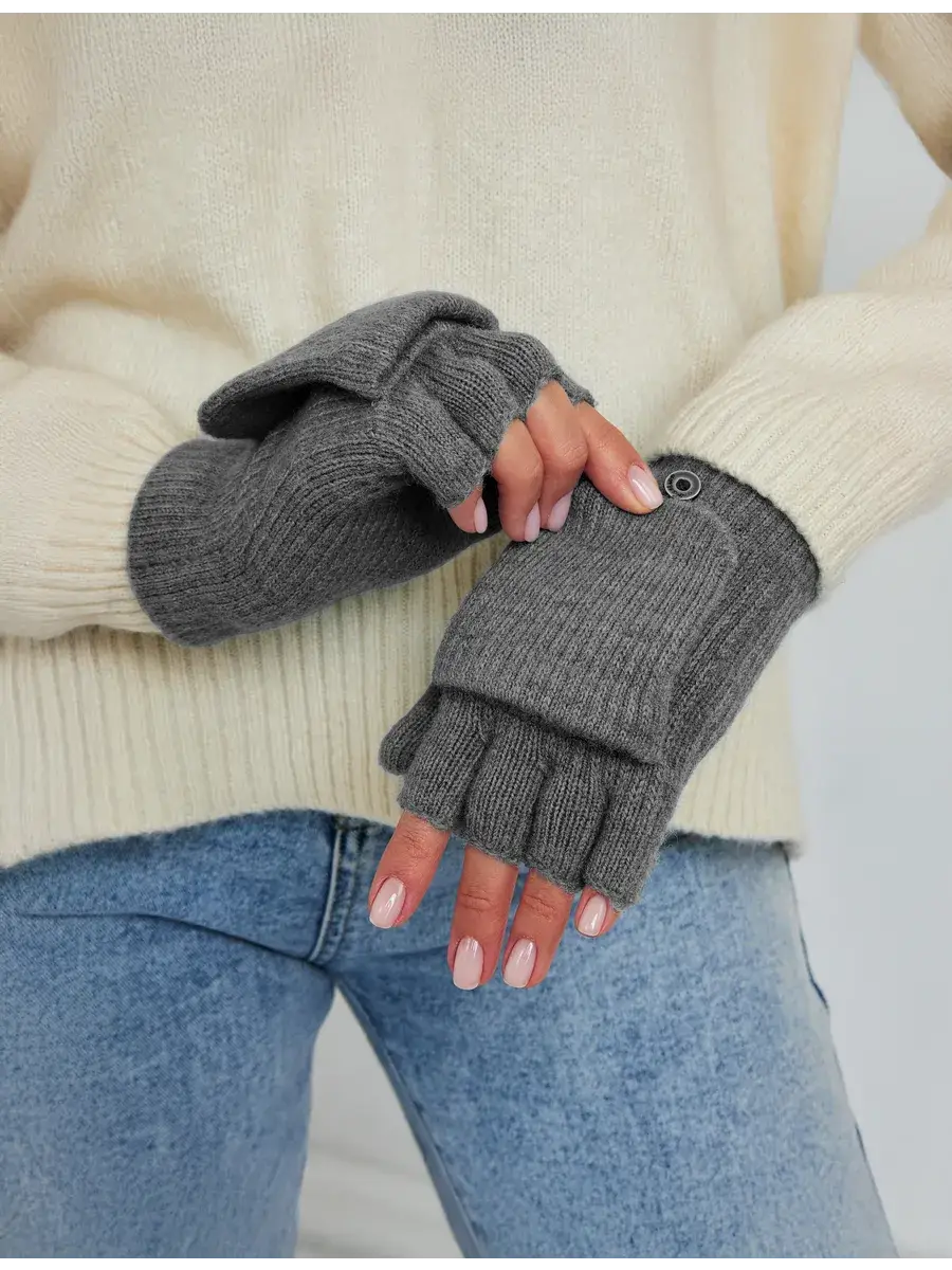 Mitaine Moufle Cachemire Gris foncé / Taille Universelle