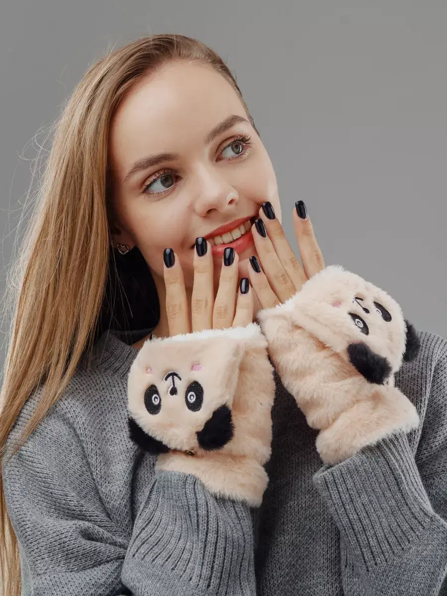 Mitaine Panda Beige / Taille Universelle