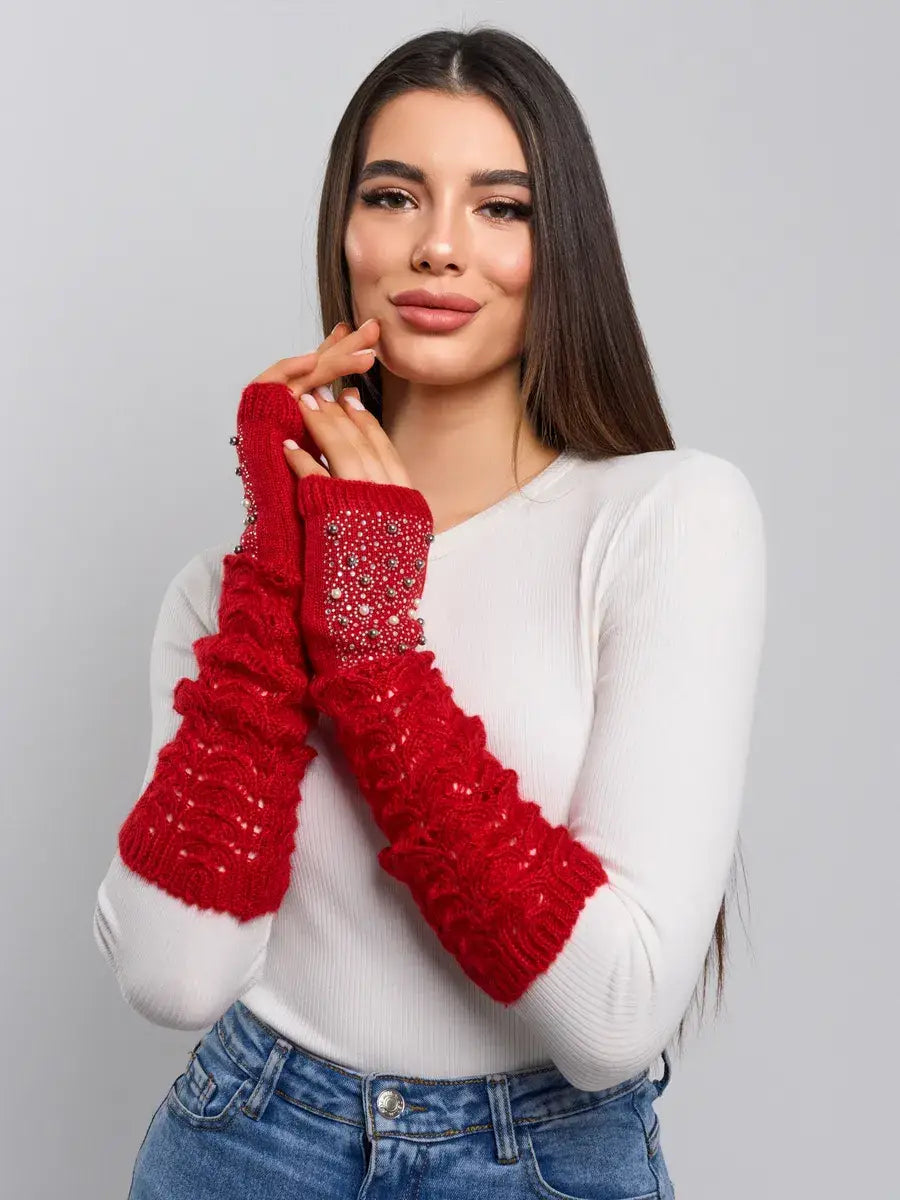 Mitaine Strass Rouge / Taille Universelle