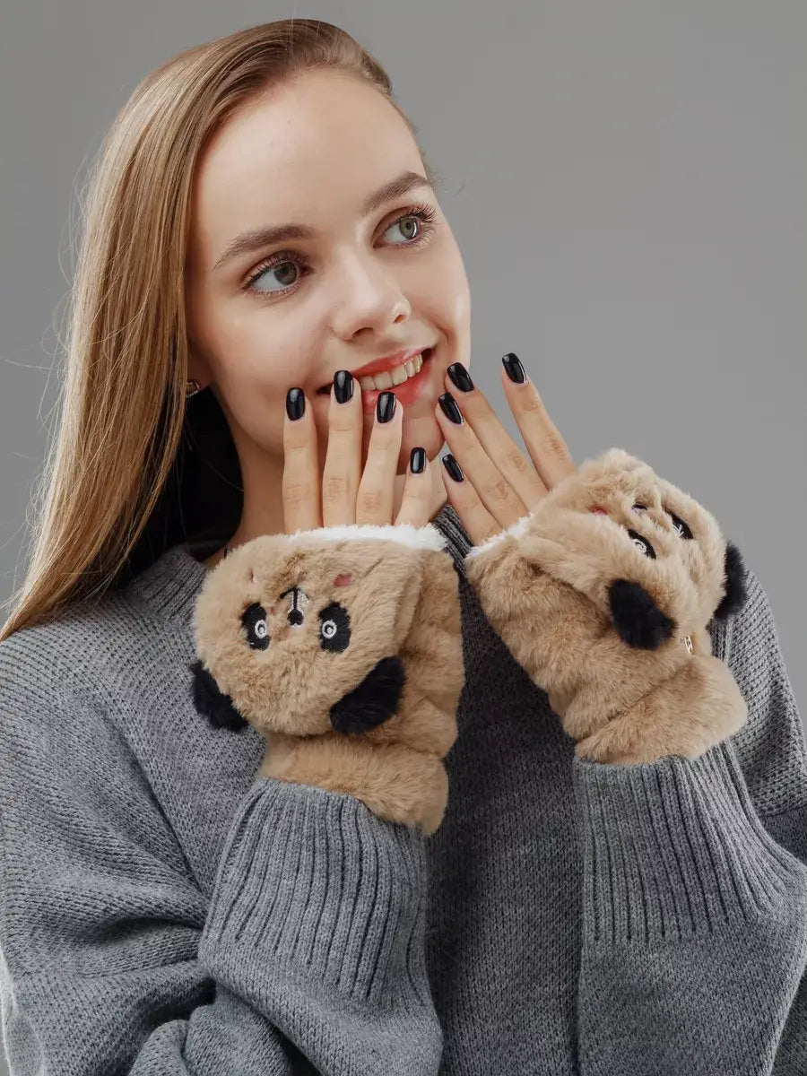 Mitaines Animaux Panda Marron / Taille Universelle
