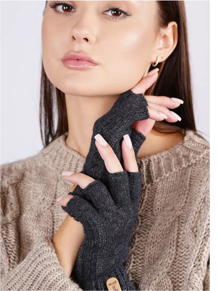 Mitaines Femme Avec Doigts Gris foncé