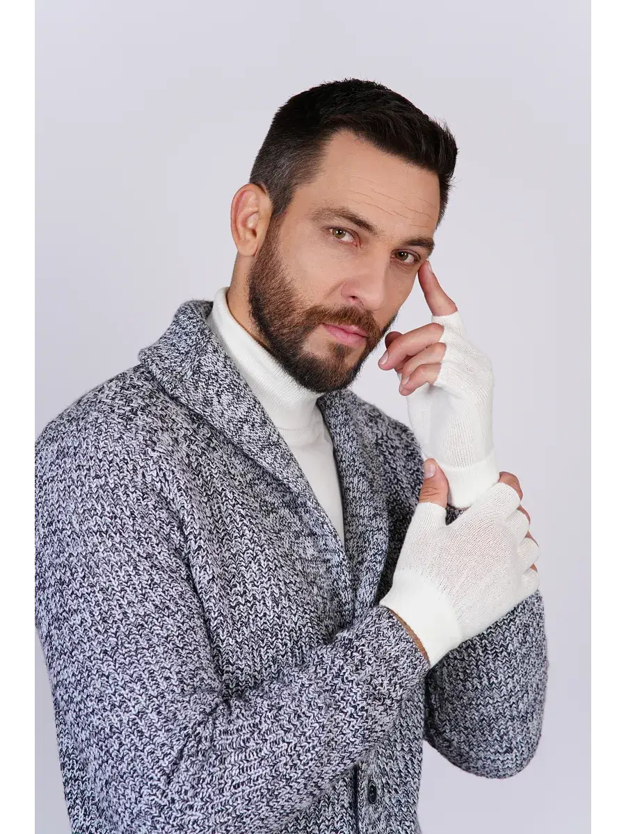 Mitaines Homme Laine Blanc / Taille universelle