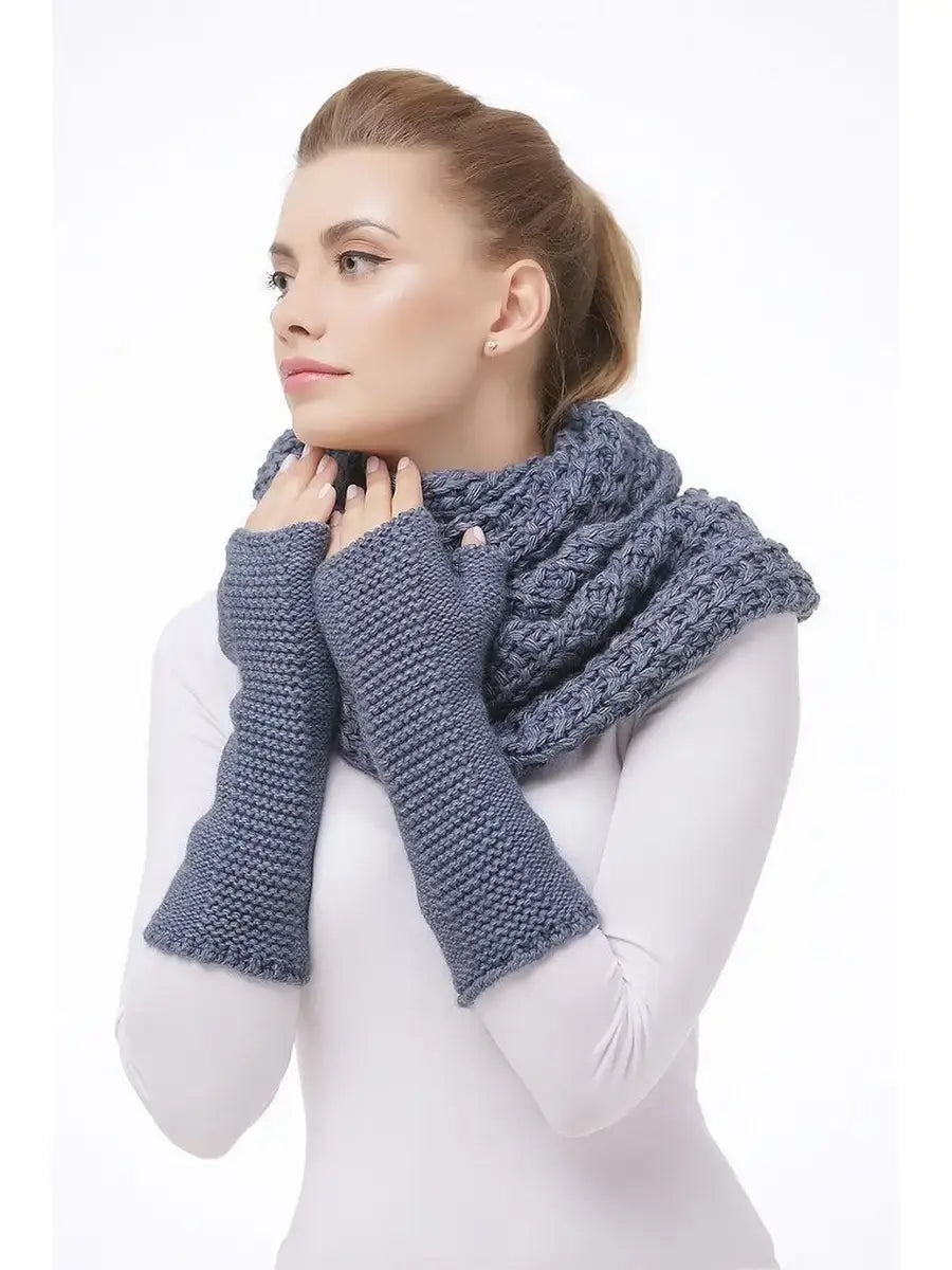 Mitaines Tricotées à La Main Gris / Taille universelle