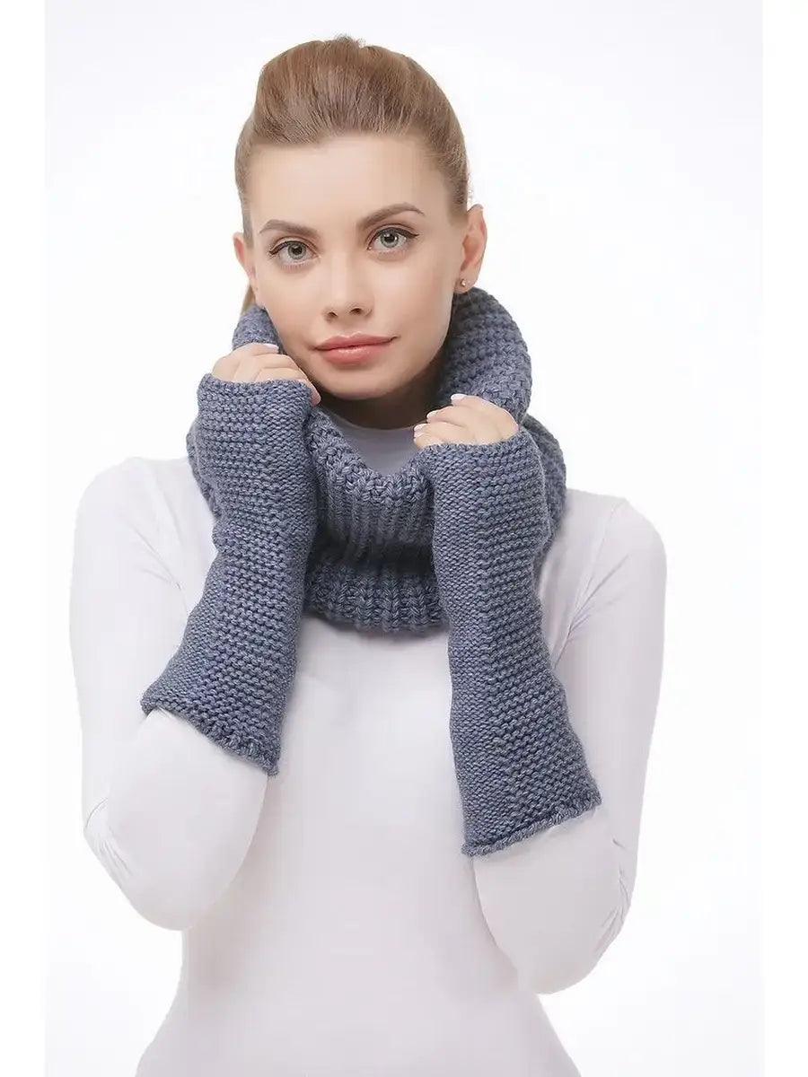 Mitaines Tricotées à La Main Gris / Taille universelle