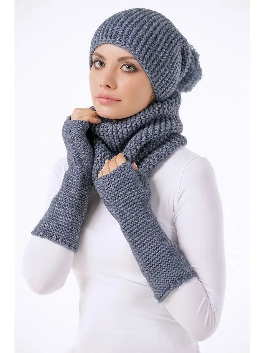 Mitaines Tricotées à La Main Gris / Taille universelle