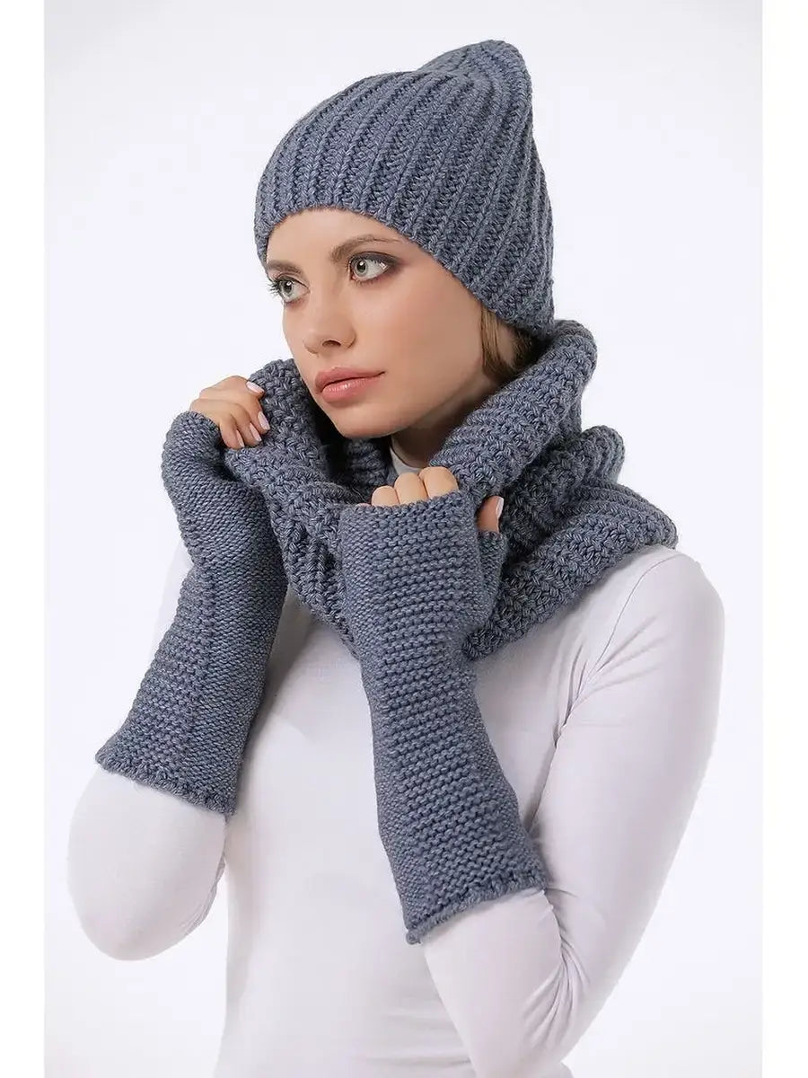 Mitaines Tricotées à La Main Gris / Taille universelle