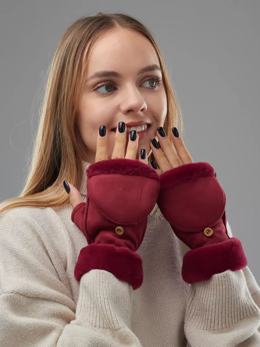 Moufles Convertibles Rouge / Taille Universelle Gants Mitaines & Moufles Femme